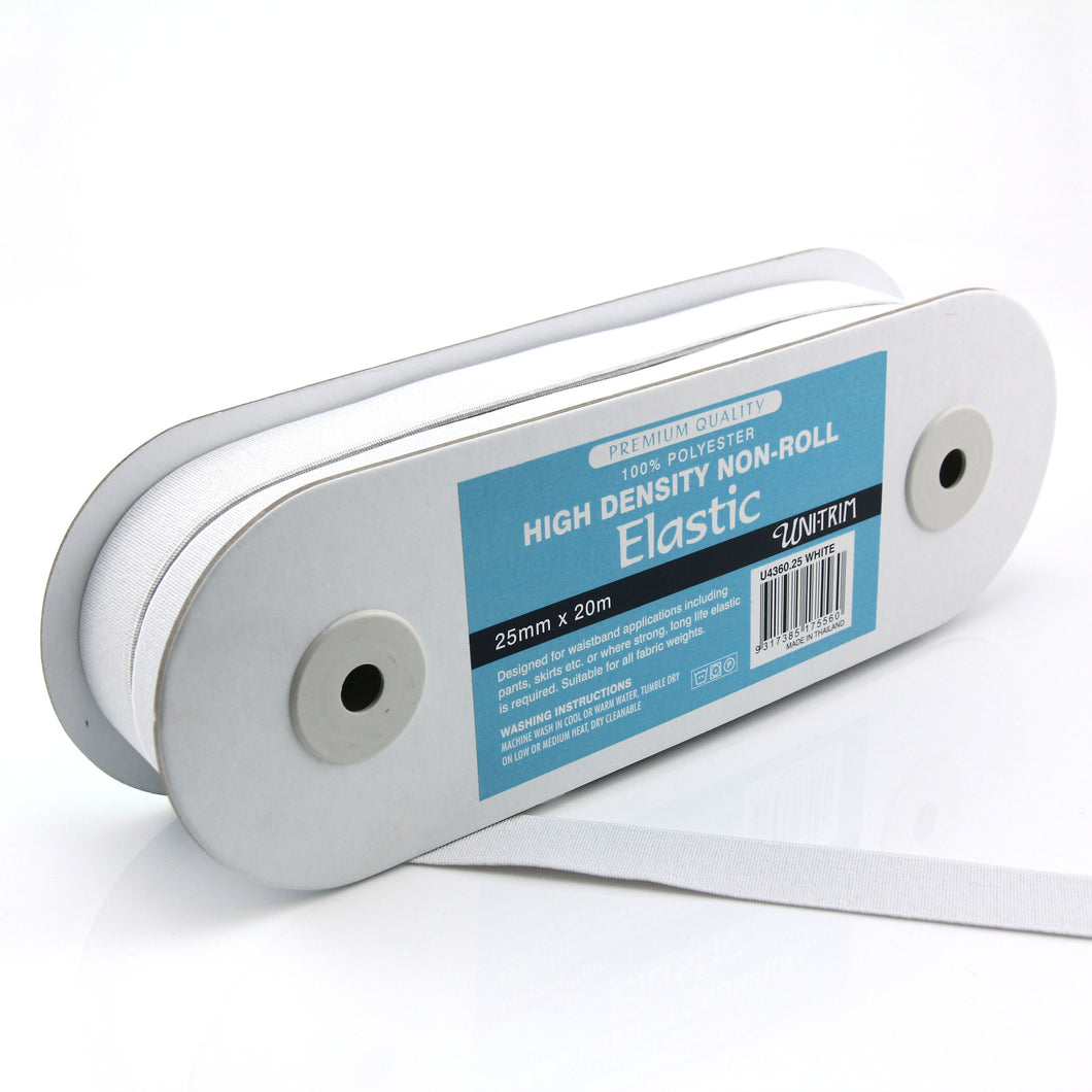 UNI-TRIM 25mm Non-Roll High Density White Elastic